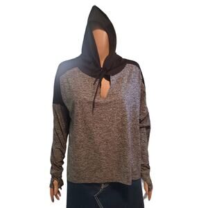 Beyond Yoga Size XL Gray/Black Cut And Run Cropped Hoodie Top USA Made
